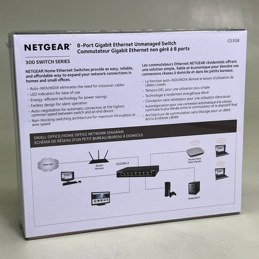 NETGEAR 8-Port Gigabit Ethernet Unmanaged Switch Sz 9" L x 7.5" H x 2" W, Black