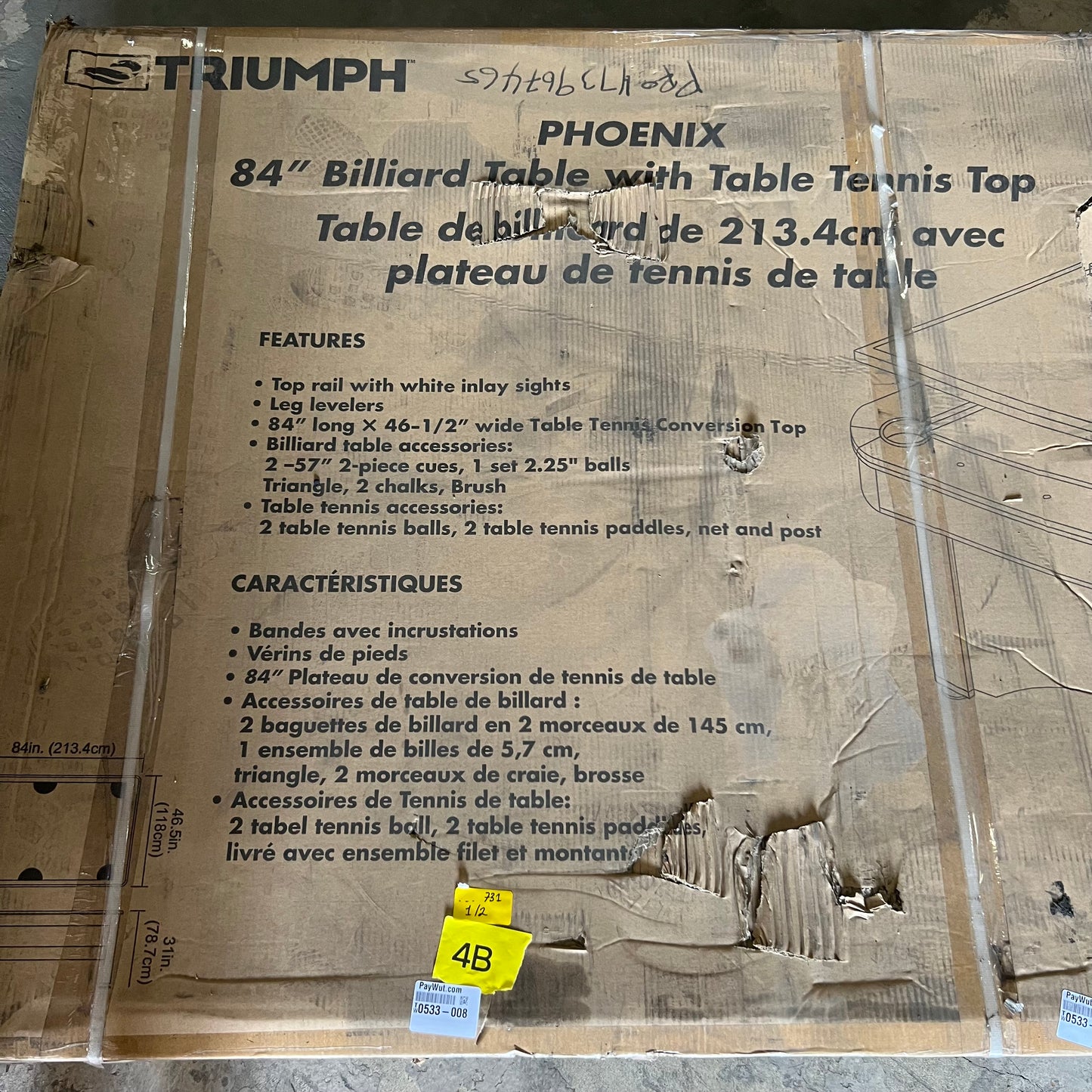 ZA@ Pallet of TRIUMPH 84" Billiard Table With Table Tennis Top, Green 45-6840 (AS-IS, Some Damage to the Bottom)