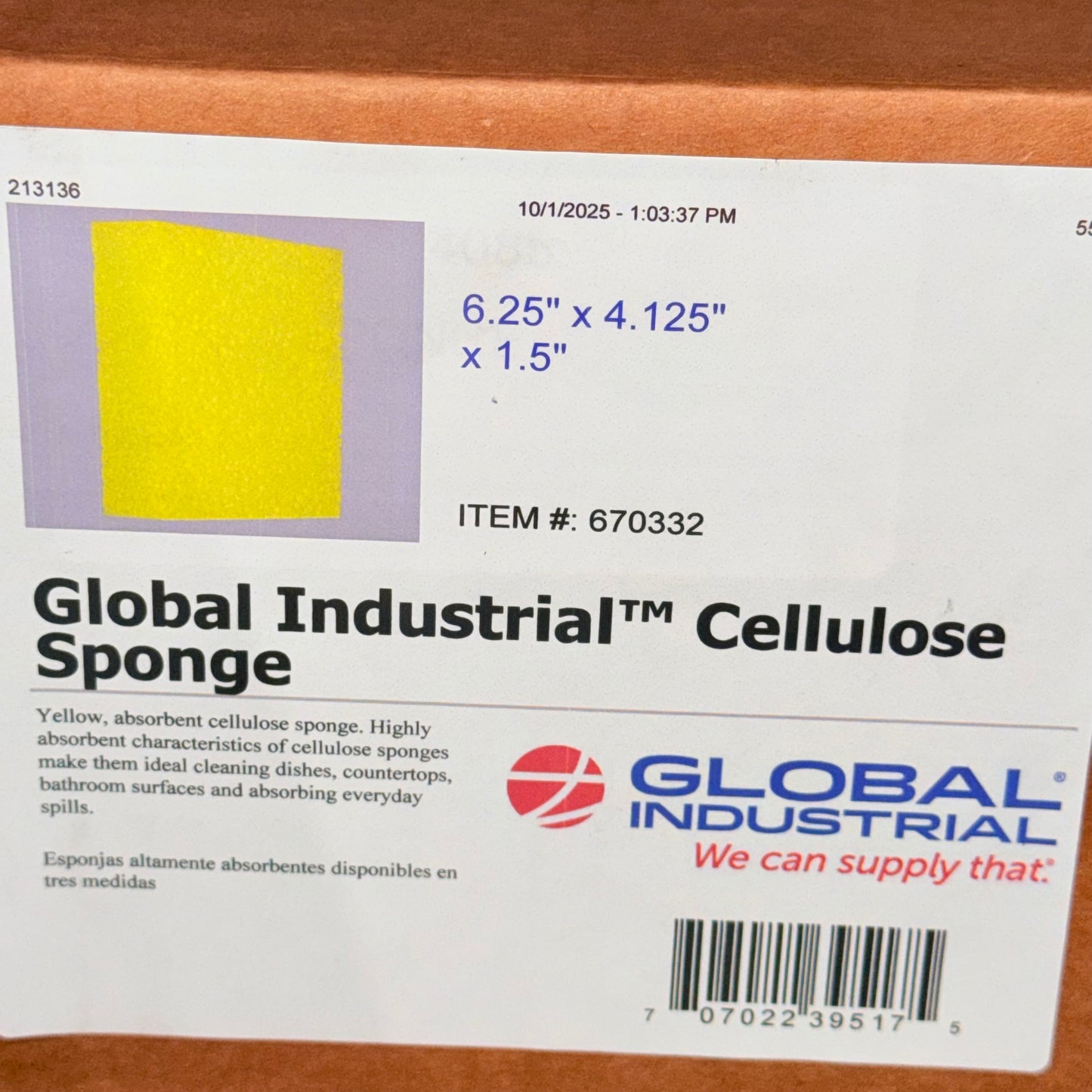 GLOBAL INDUSTRIAL (12 PACK) Cellulose Sponge 6.25" X 4.125" X 1.25" Yellow