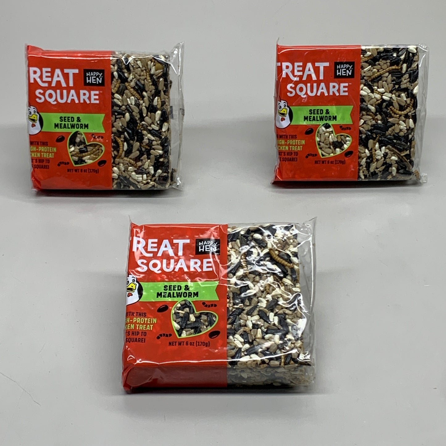 HAPPY HEN (3 PACK) Treat Square Mealworm & Seed 6 oz 855297003407