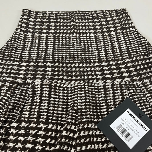 NORMA KAMALI High Waist Pleat Pant Women's Sz M/34 Chocolate Glenn Plaid Tweed
