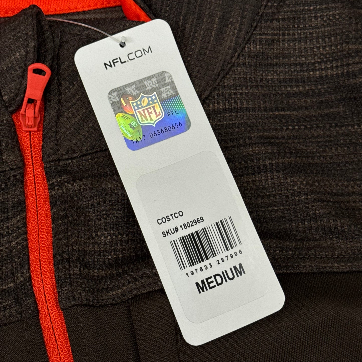 NFL Cleveland Browns Quarter Zip Pullover Shirt Long Sleeve M Brown 1802969