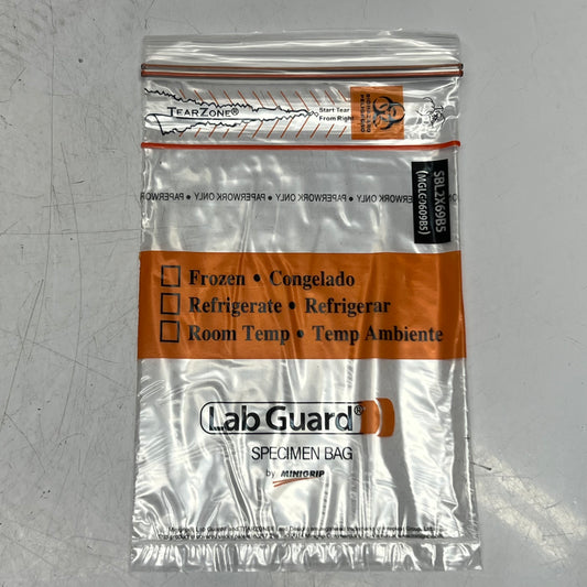 MINIGRIP (1000 BAGS) Labguard Reclosable Specimen Bags 9"L x 6"W Clear SBL2X69B5