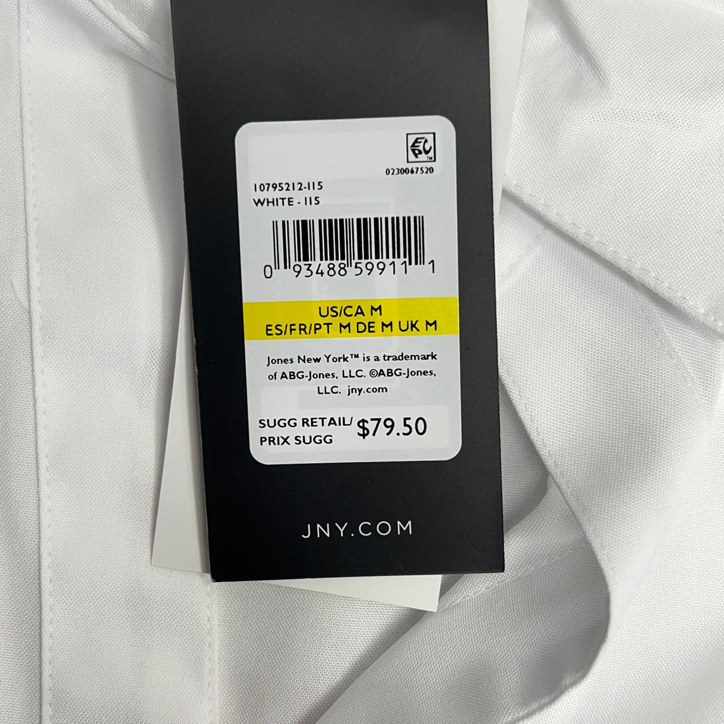 JONES New York Easy Care Professional Button Up Collared Shirt Women's Sz M White