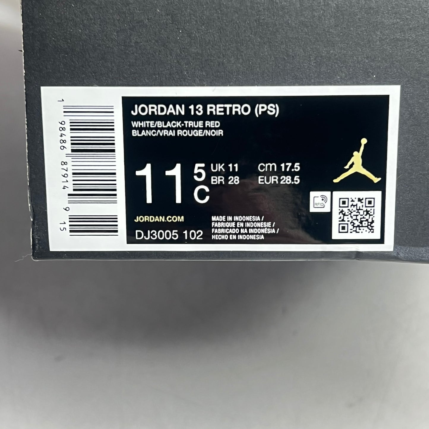 AIR JORDAN 13 Retro (ps) Sneaker Boy's Sz 11.5C White, Black True Red DJ3005 102