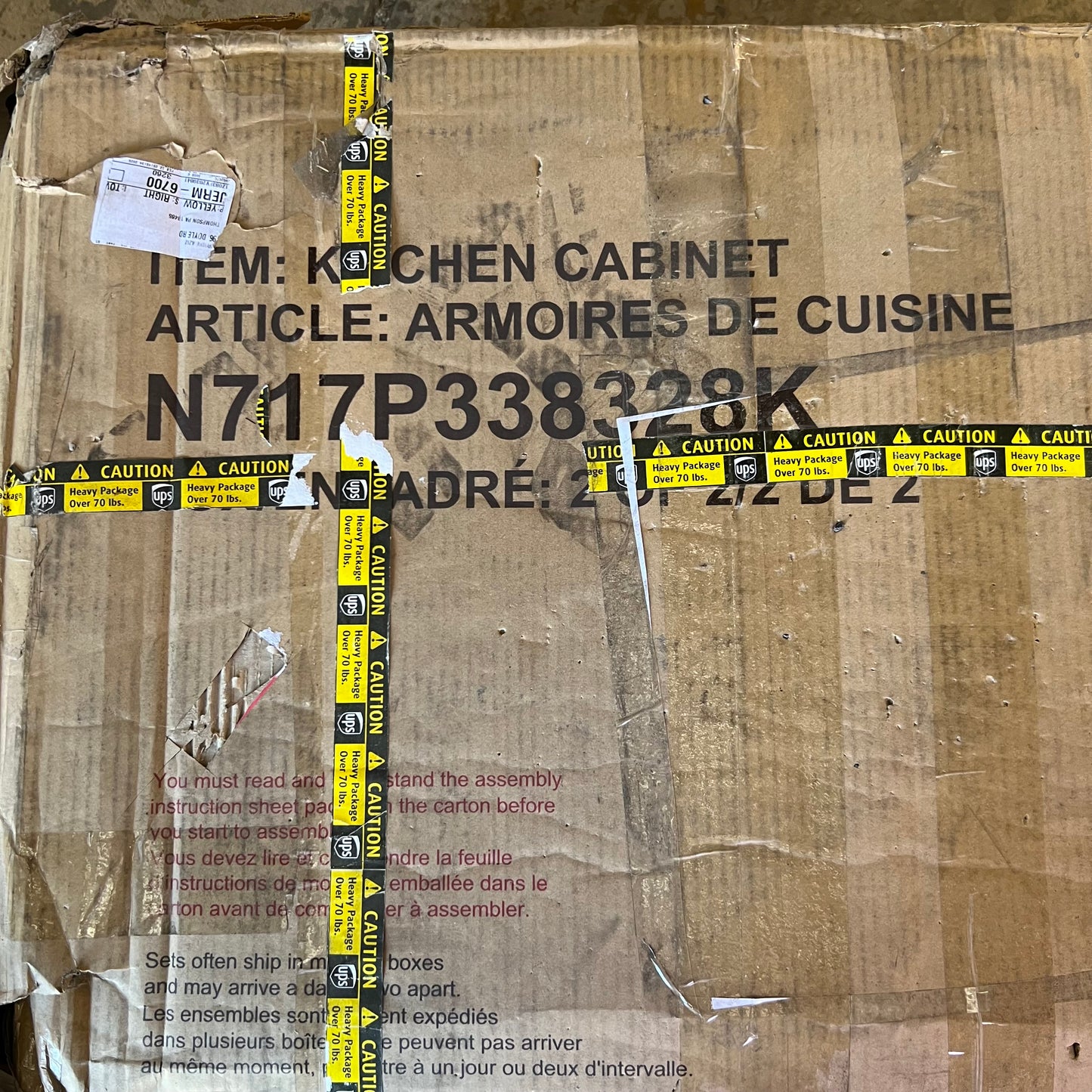 ZA@ Pallet of CADDEN BROS (2 Cabinets) Kitchen Cabinet White N717P338328K (AS-IS, Damage)