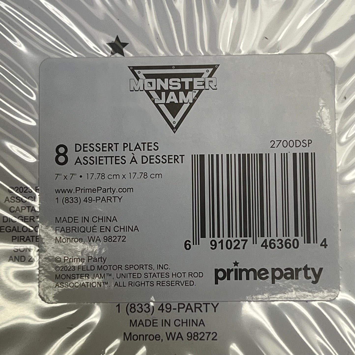 PRIME PARTY (5 PACK, 8 PLATES EACH) Monster Jam Dessert Party Plates 7" 2700DSP