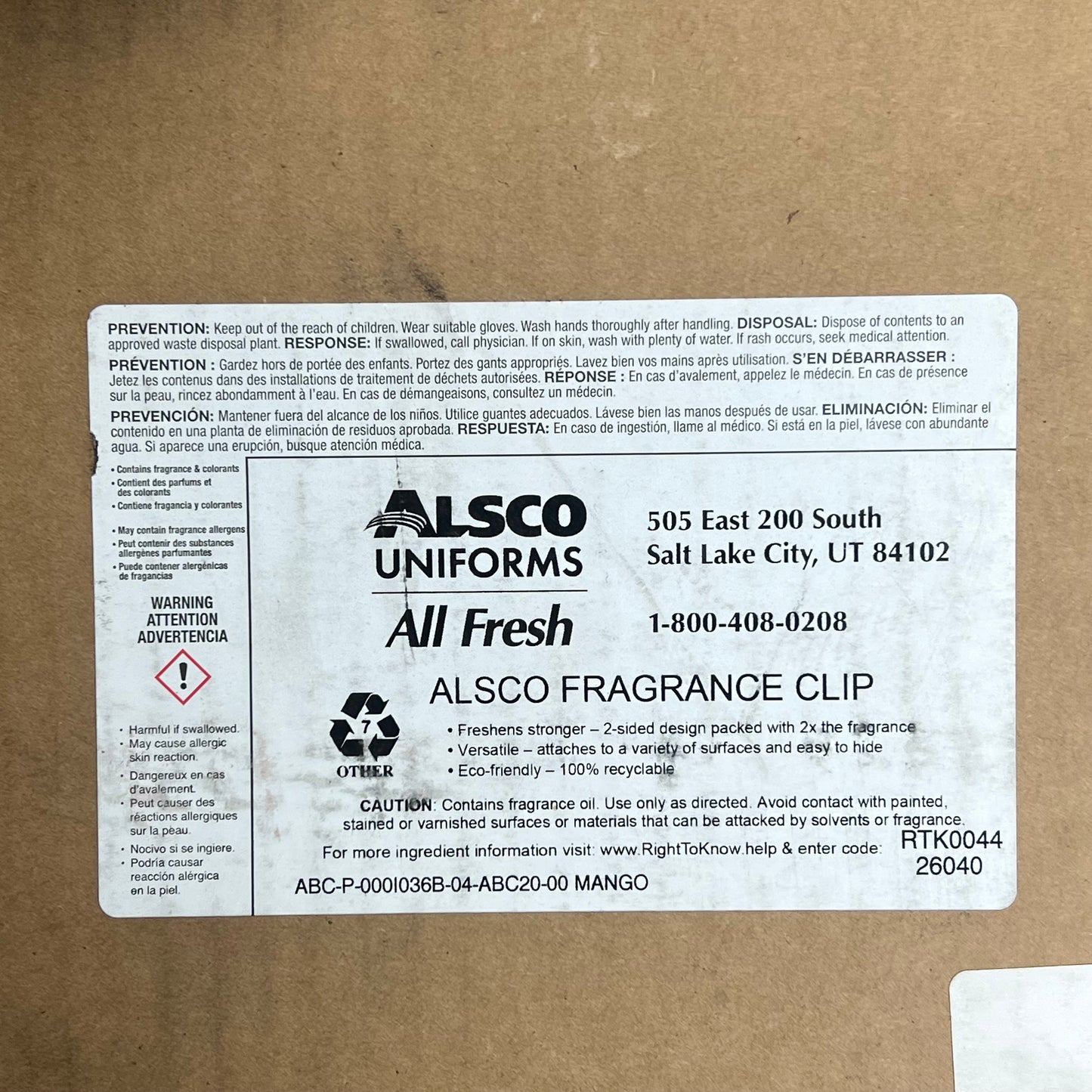 ALSCO (36 PACK) All Fresh Fragrance Clips Mango Scent Orange RTK0044