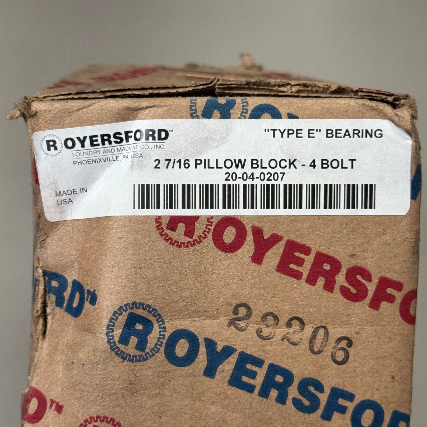 ROYERSFORD Type E 4-Bolt Pillow Block Bearing 2-7/16" Dual Locking 20-04-0207