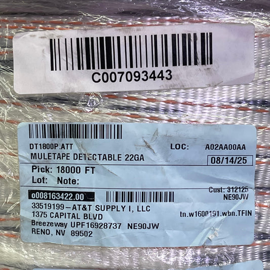 NEPTCO Detectable Muletape 5/8” OD, 3000’ White/Black/Orange DT1800P.ATT