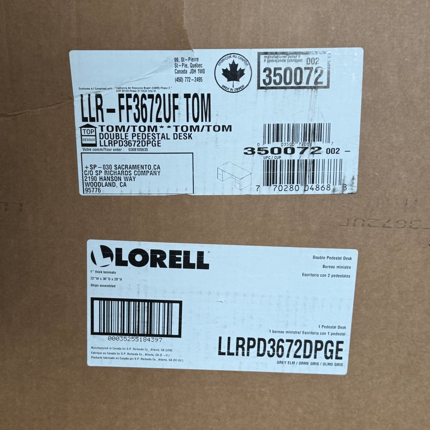 ZA@ Pallet of LORELL Double Pedestal Desk Sz 35.5"W x 71"L x 29"H - LLRPD3672DPGE (AS-IS, Damaged)