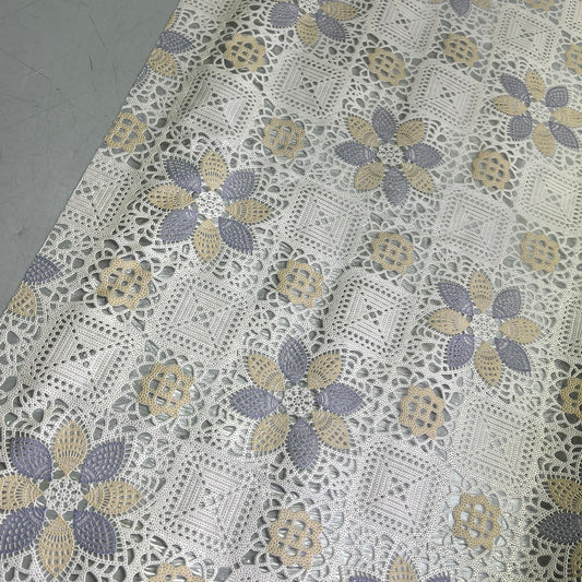Faux Lace/Crochet Quilt Floral Pattern 54"x60' White/Purple/Yellow