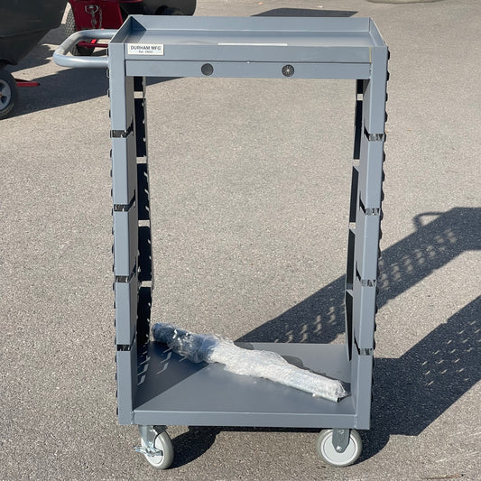 DURHAM 8-Rod Mobile Wire Spool Rack Cart with 2 Sides of Louvered Panels 32"x18"x46.5" Grey MWSR8-LP-95