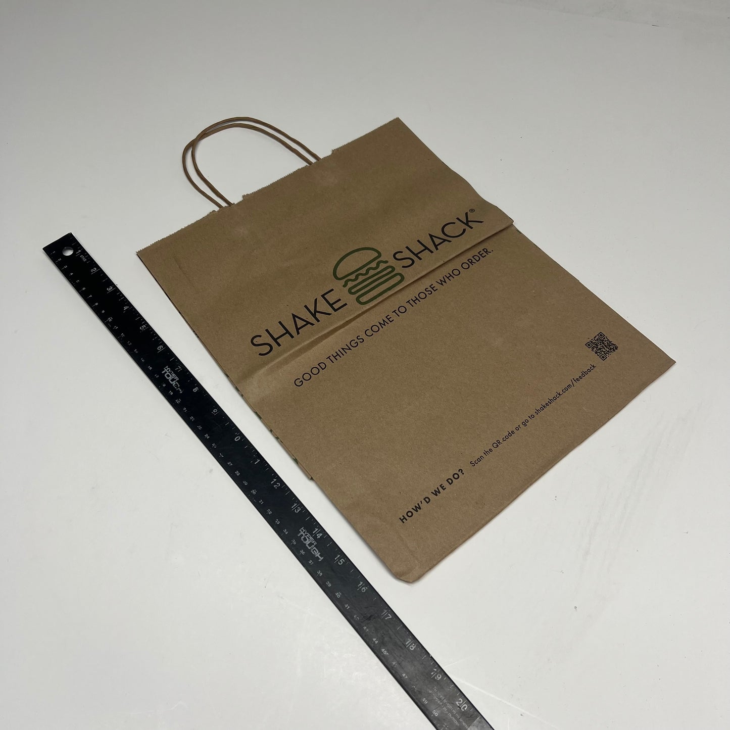ZA@ SHAKE SHACK (250 PACK) Paper Take Out Bag W/ Handles & Adhesive For Closure 15|x11" Brown