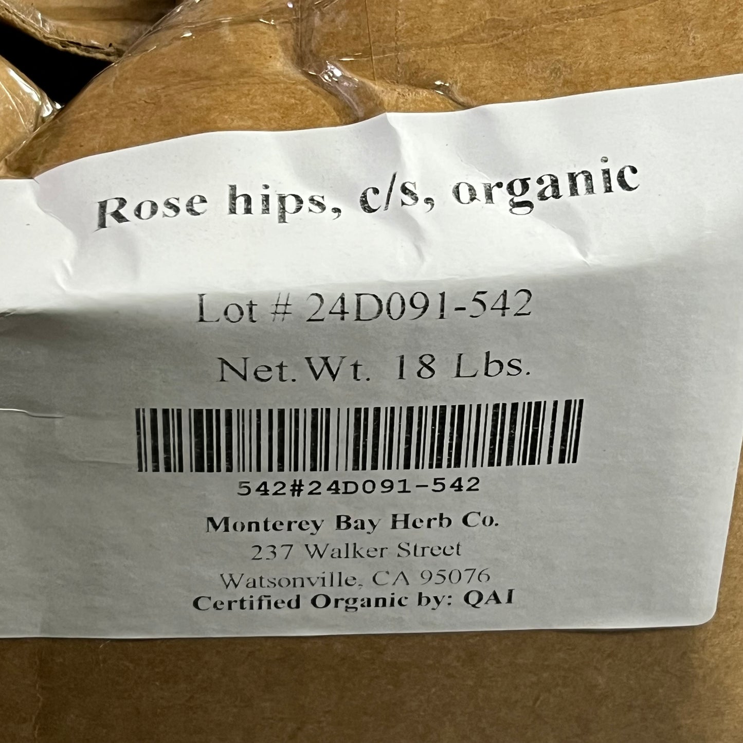 MONTEREY BAY HERB Rose Hips c/s Organic 18 Lbs (New Damaged Box)