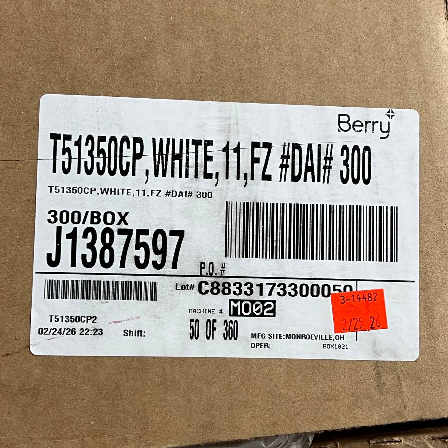 ZA@ BERRYS (300 PACK) Bpa-free Food Grade Container 50oz White T51350CP