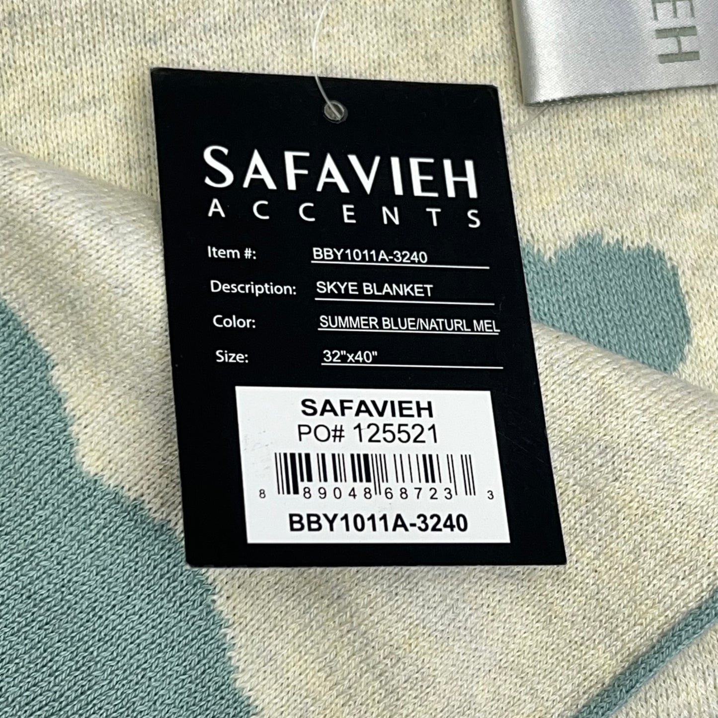 SAFAVIEH Skye Throw Blanket 100% Cotton 32"x40" Summer Blue/White BBY1011A-3240