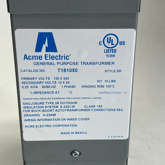 ACME ELECTRIC Buck-boost Transformer Encapsulated Core 250 VA 1-Phase T181050