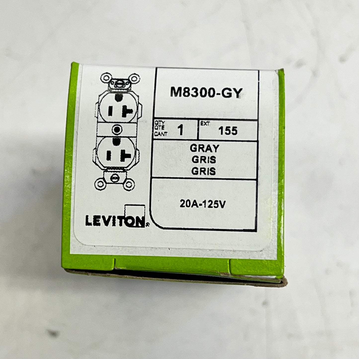 LEVITON Lev-lok Hospital Grade Duplex Receptacle 20 Amp 125 V Grey M8300-GY