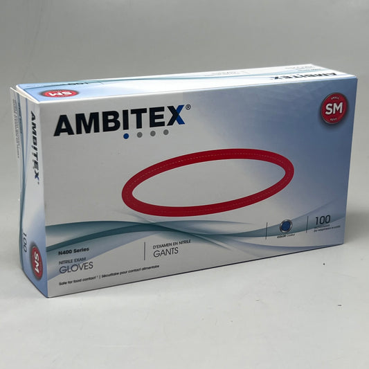 AMBITEX (100 Gloves) Nitrile Exam Gloves, Powder Free Size S N400 Series Blue