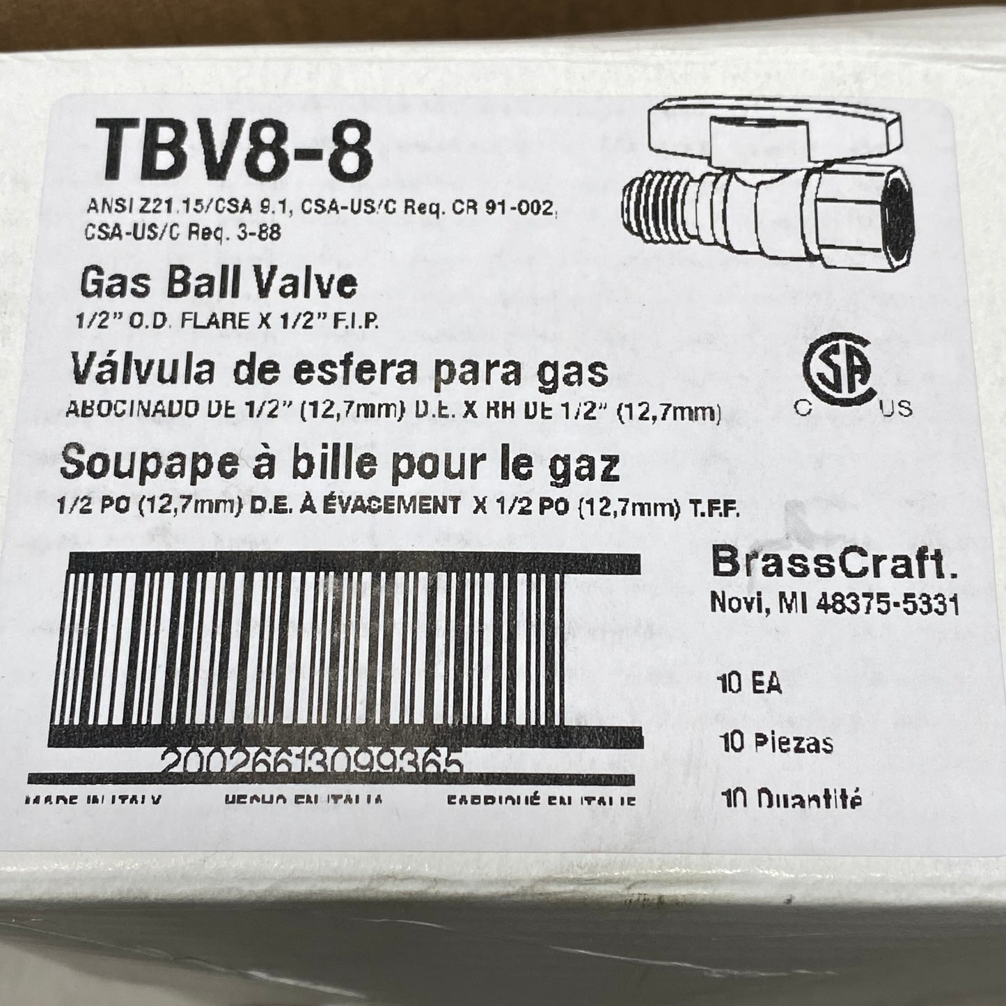 BRASSCRAFT (2 Pack) Gas Ball Valve 1/2" O.D. Flare X 1/2" F.I.P Yellow TBV8-8