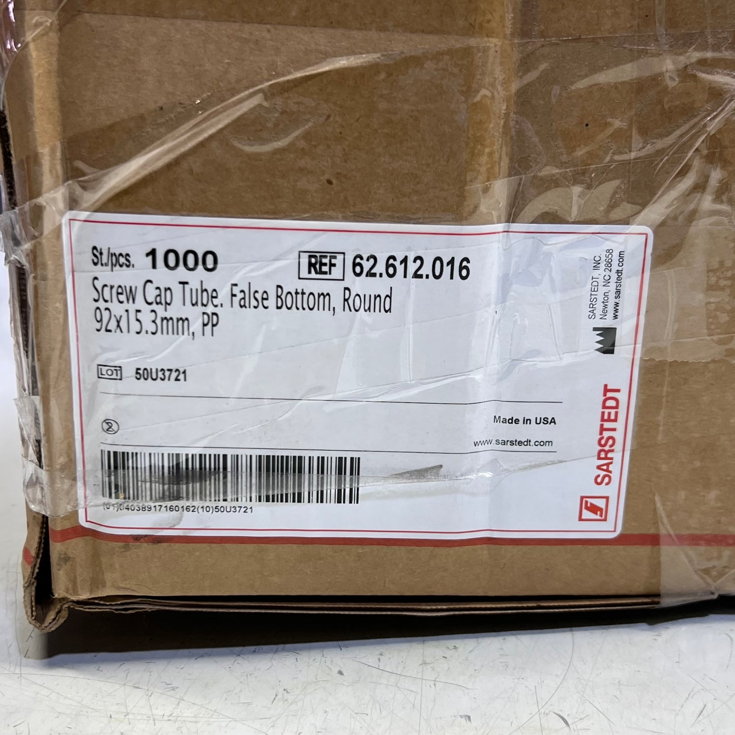 SARSTEDT (1000 PACK) Screw Cap Tube. False Bottom, Round Sz 3.62" x 0.602" 62.612.016 (New Other, Distressed Box)