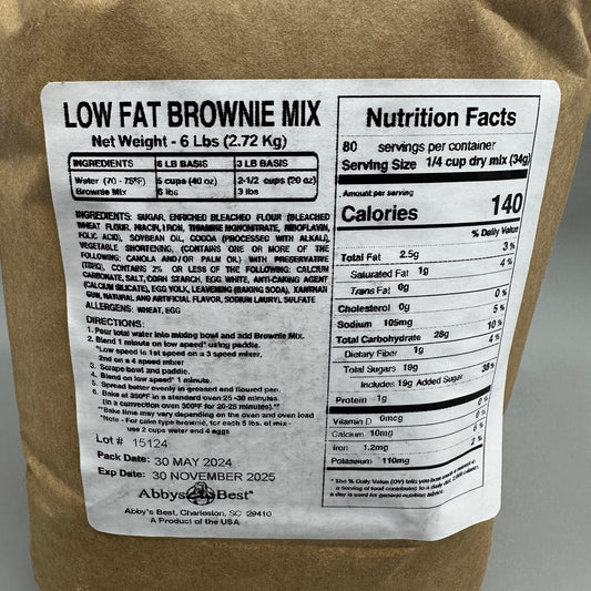 ABBY’S BEST (6 PACK, 36 Pounds Total) Low Fat Brownie Mix BB 11/25