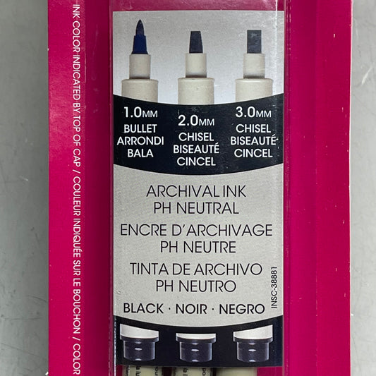 SAKURA (6-PACK) Pigma Graphic Pens, Archival Ink 1mm, 2mm, 3mm Black 38881