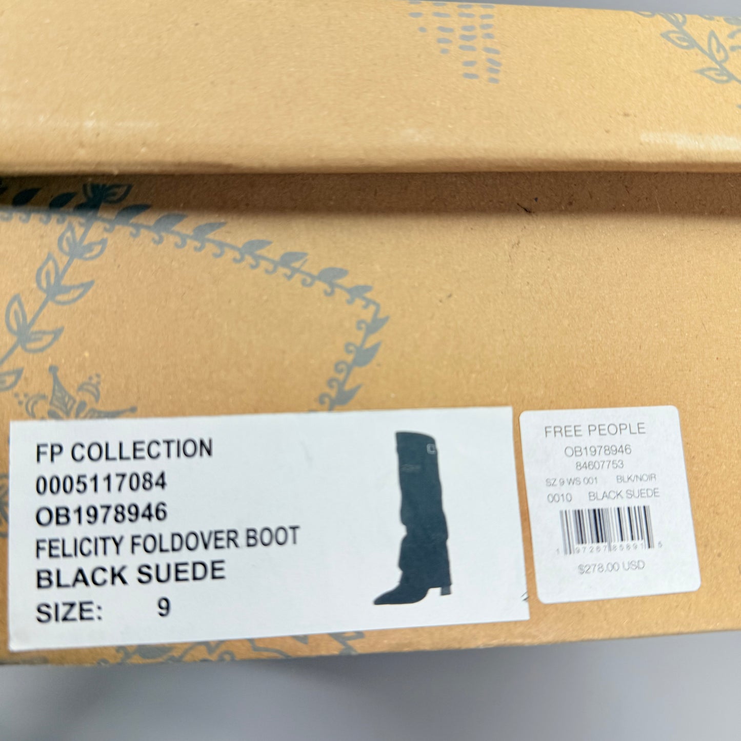 FREE PEOPLE Felicity Foldover Boot Sz 9 WS Knee-High Length Black Suede 84607753