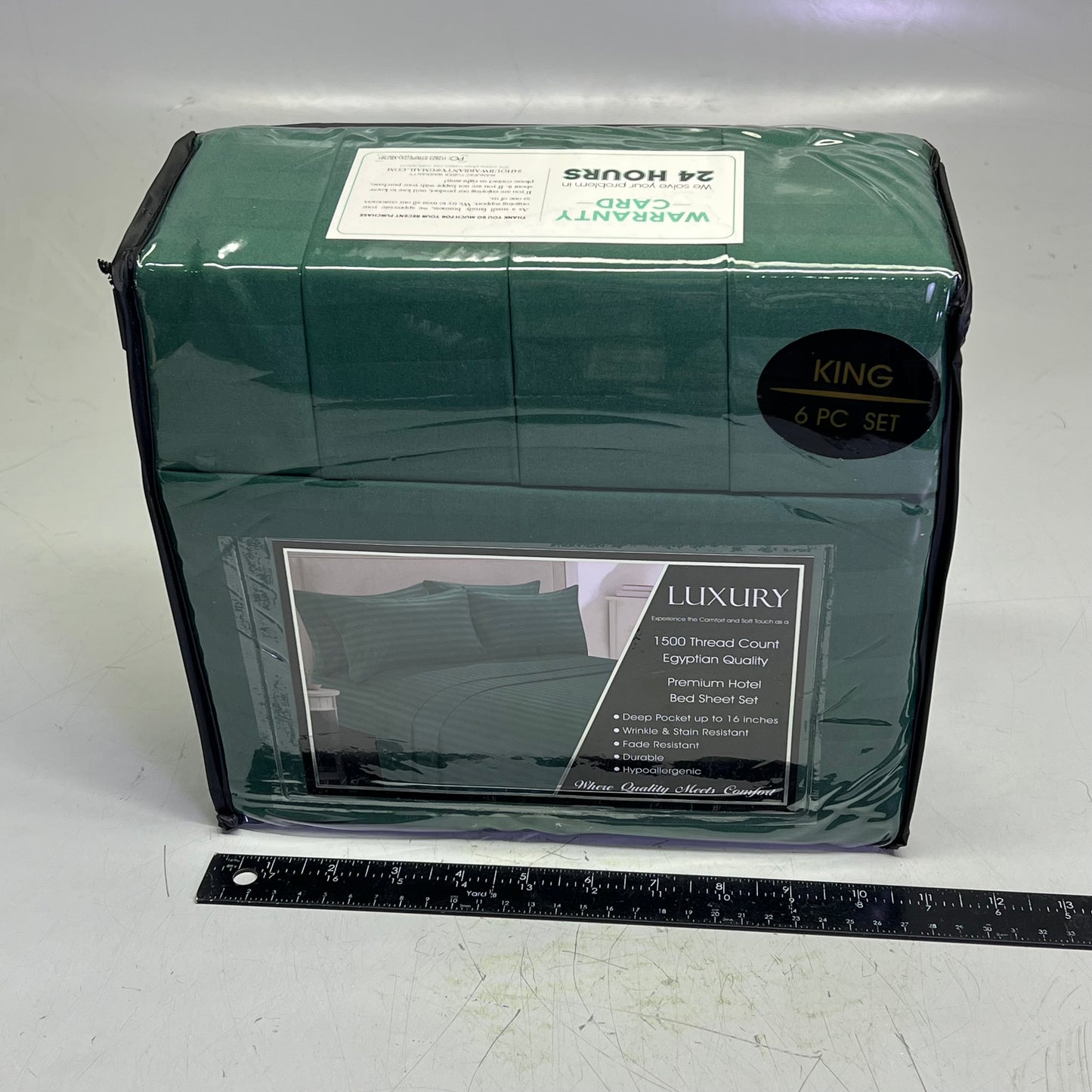 ZA@ ELEGANT COMFORT (6 PIECE SET) Luxury Soft Bed Sheets Set Dobby Stripe Design King Forest Green