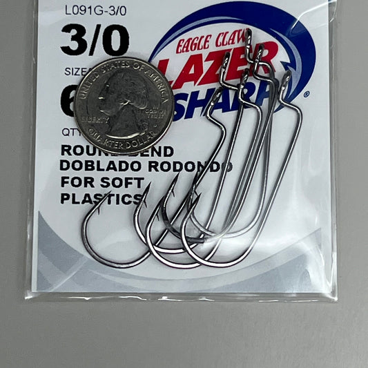 EAGLE CLAW (5 PACK) Round Bend for Soft Plastics/Worm Black #3/0 6pc L091G-3/0