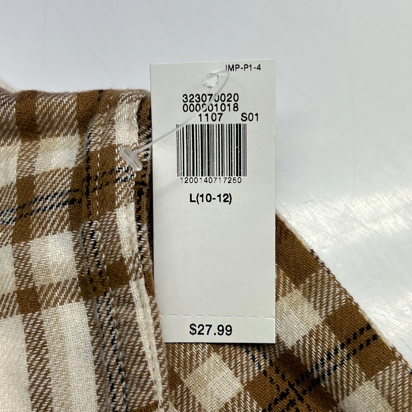 OLD NAVY Long-Sleeve Pocket Plaid Flannel Shirt Boy's Sz L White/Burnt Orange