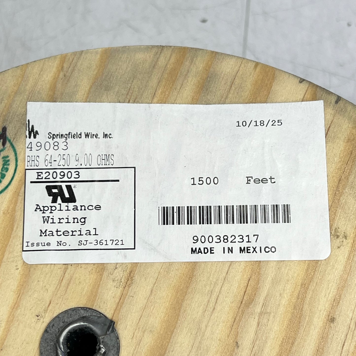 SPRINGFIELD WIRE Resistance Heater Wire Material 1500' RHS 64-250 Silver E20903