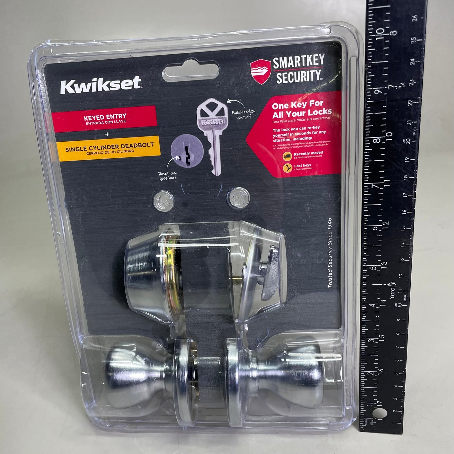 KWIKSET Keyed Entry & Single Cylinder Deadbolt Satin Chrome Finish 96900-418
