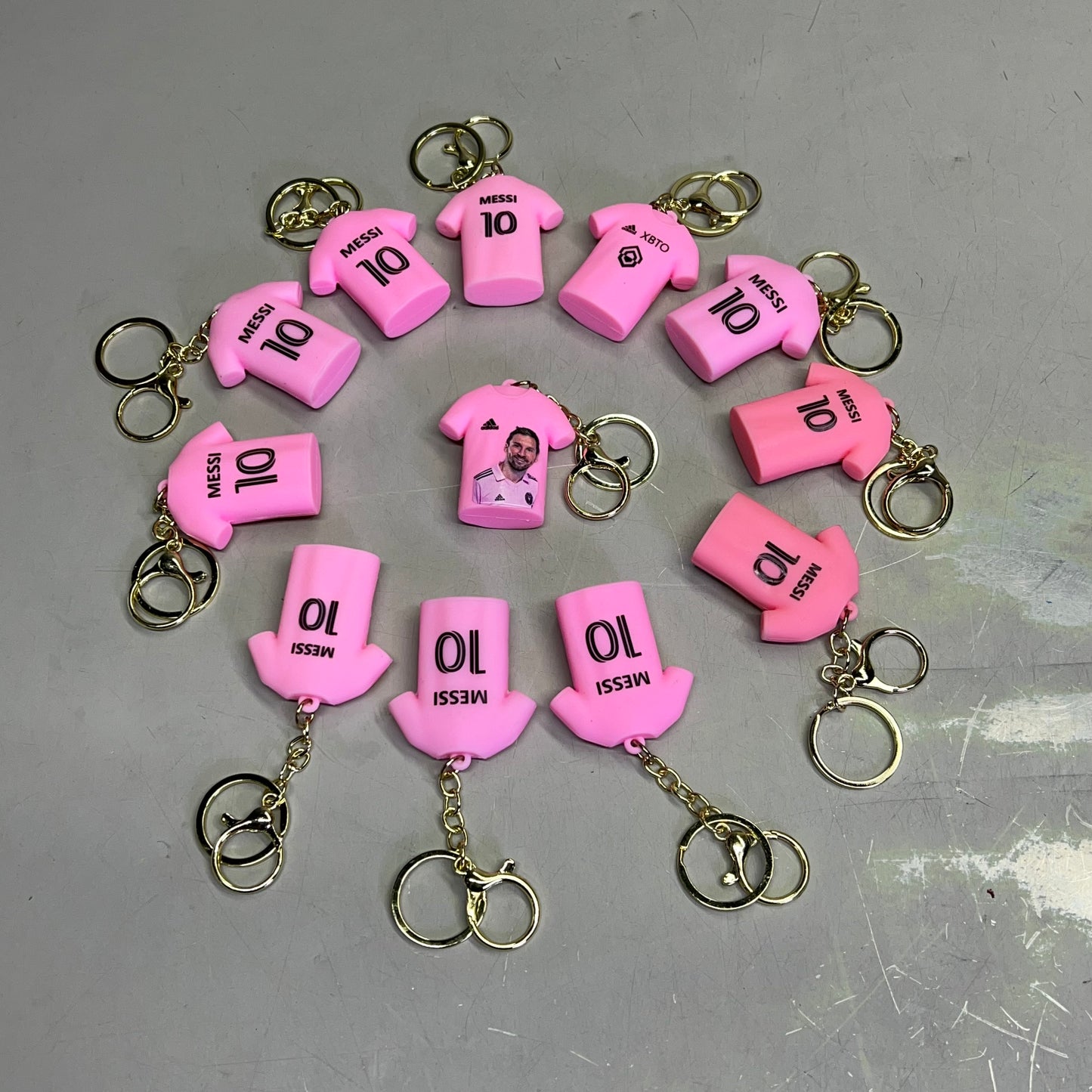 FORVER SPORTS (12 PACK) Messi Soccer Team Jersey #10 Keychain Bright Pink
