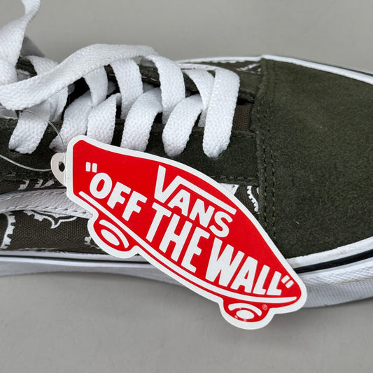 VANS Peace Paisley Old Skool Sneaker Women's Sz 5.5 Men's 4.0 Olive Green KRFB0F