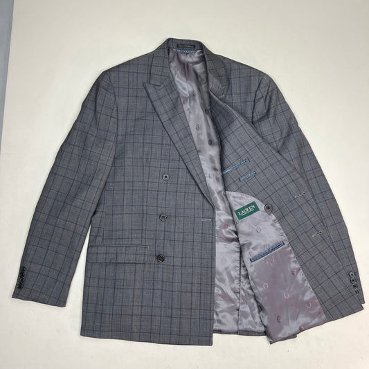 RALPH LAUREN 70% Wool Hand Tailored Suit Set Men's Sz 42 L Grey Purple Plaid (Pre-Owned)