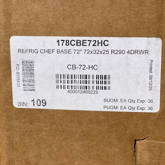 AVANTCO 4-drawer Refrigerated Chef Base 72.5”x32.5”x20.5” Stainless Steel 178CBE72HC