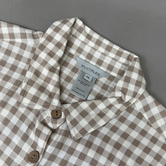 MULTIPLES Button-Up Plaid Shirt w/Cuff Petite Women's Sz PM Brown/Cream M44506BP