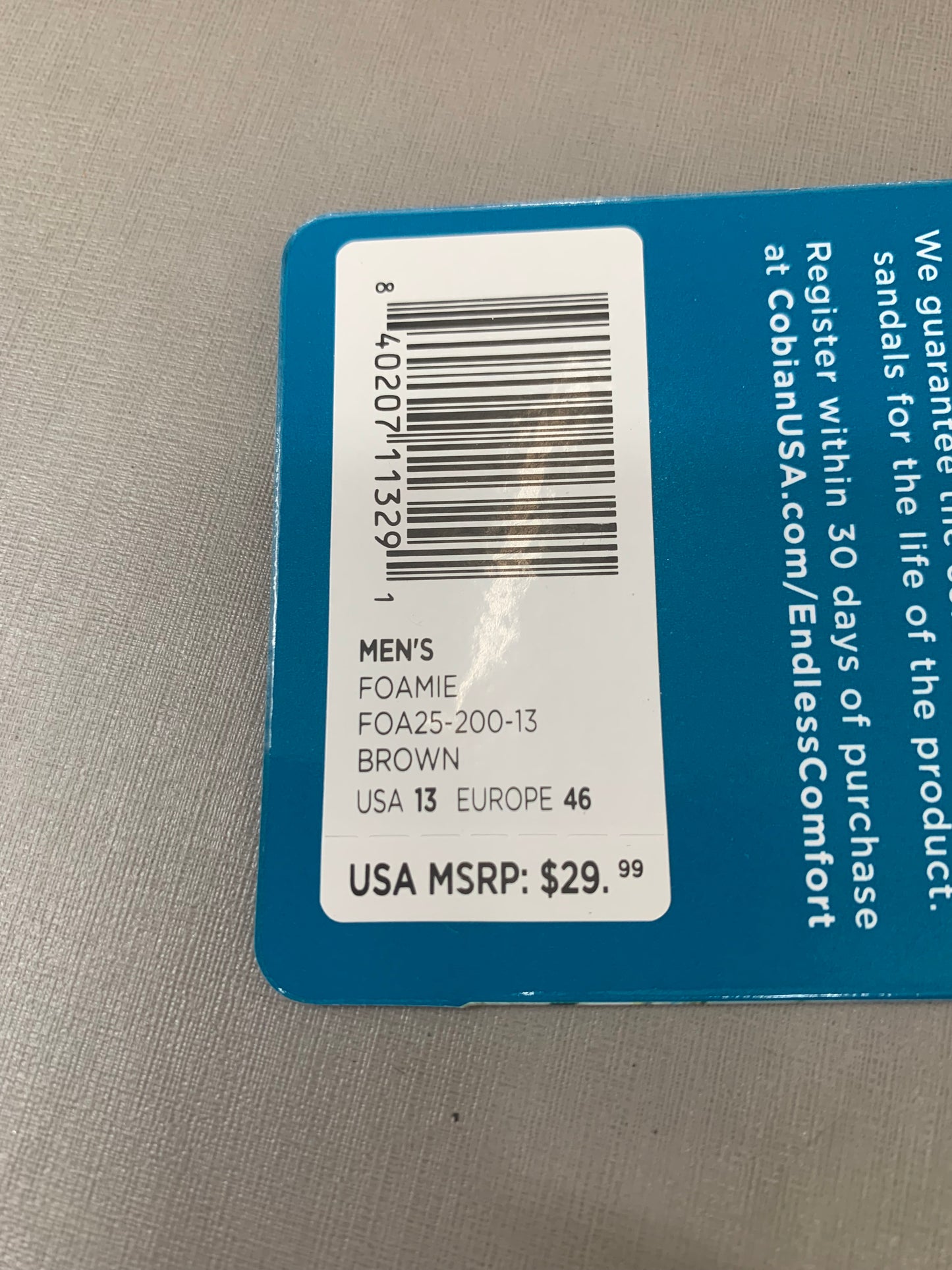 COBIAN Foamie Full Arch Support Sandals Men's Sz 13, 46 Eu Brown FAO25-200-13