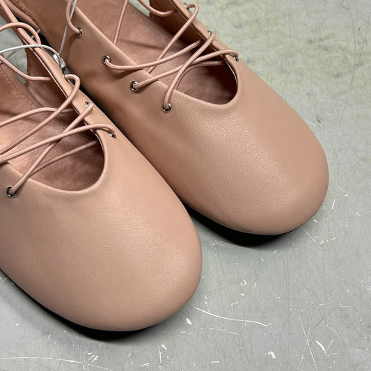 ZA@ ZARA Leather Stretch Ballet Shoes Lace Up Women's Sz 36 Pale Pink