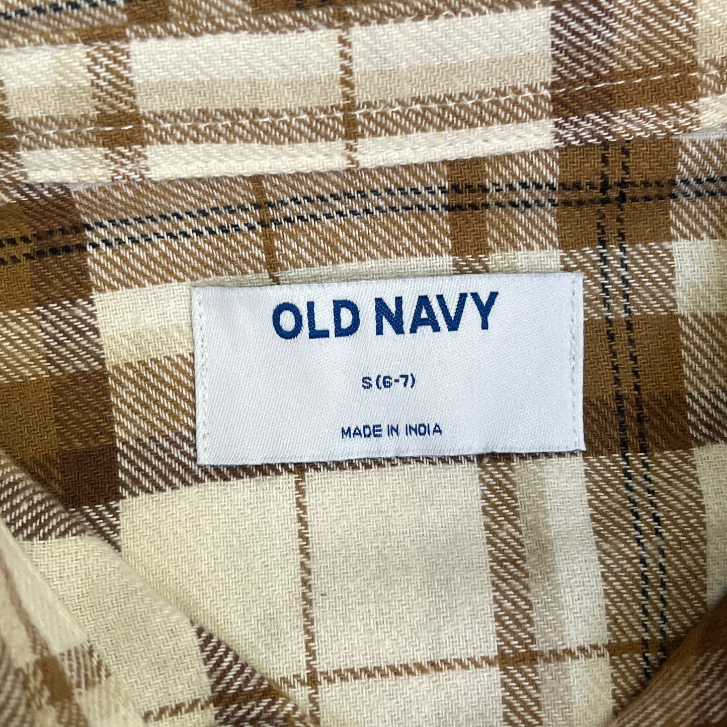 OLD NAVY Long-Sleeve Pocket Plaid Flannel Shirt Boy's Sz S White/Burnt Orange