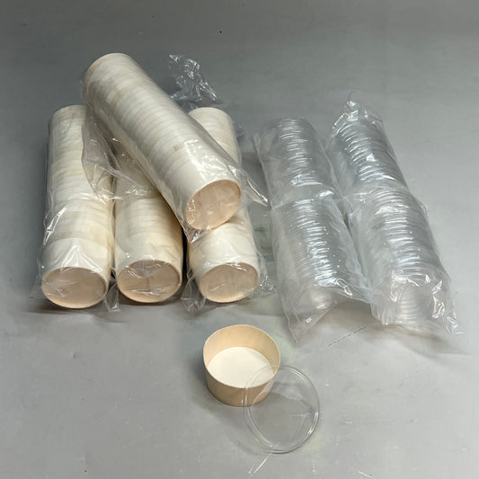 VERTERRA (100 PACK) Balsa Wood Ramekin Round W/ Lids 3"x1.5" Tan VT-RAM-0