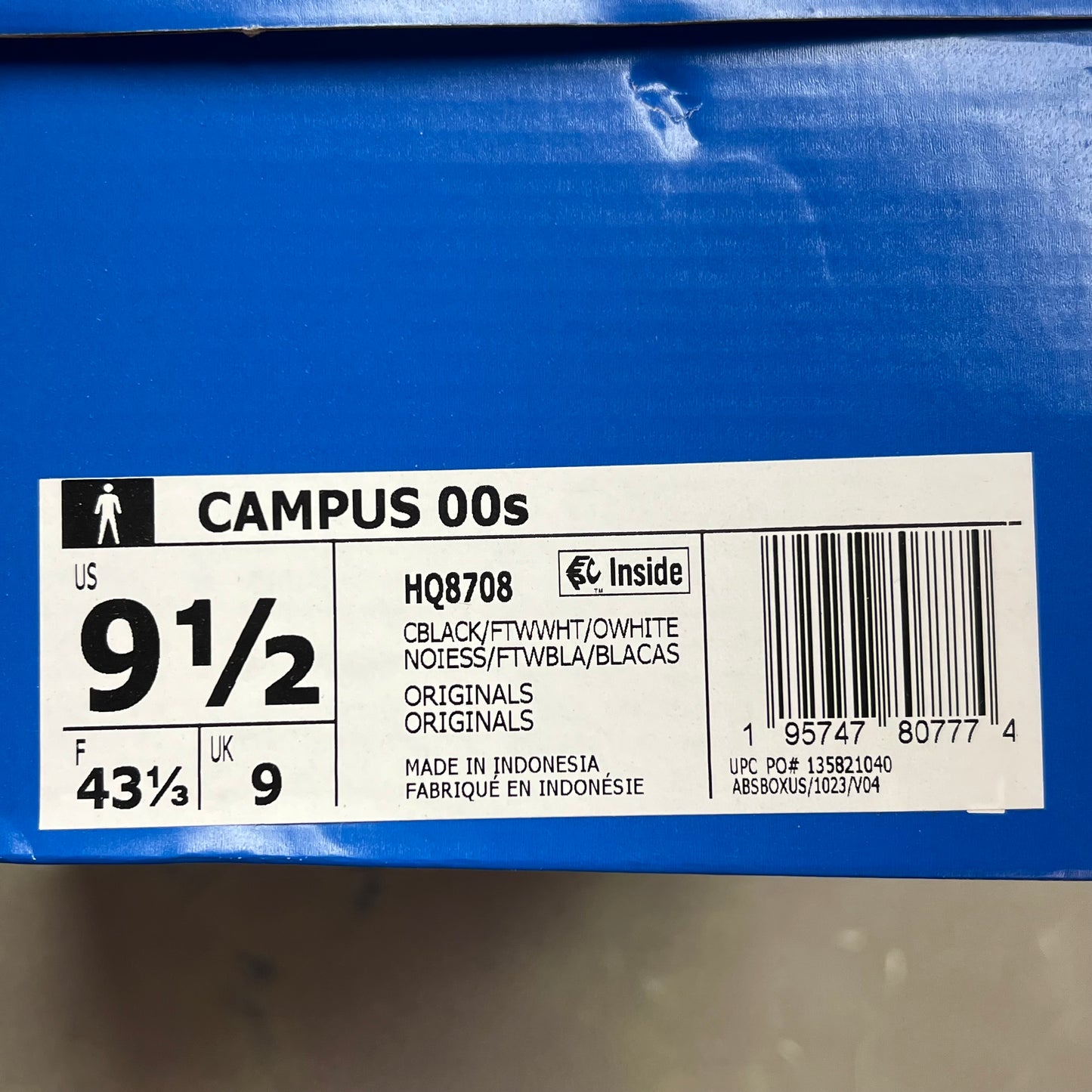 ADIDAS Campus 00s Fat Lace Sneaker Mens Sz 9.5 Core Black/Cloud White/Off White