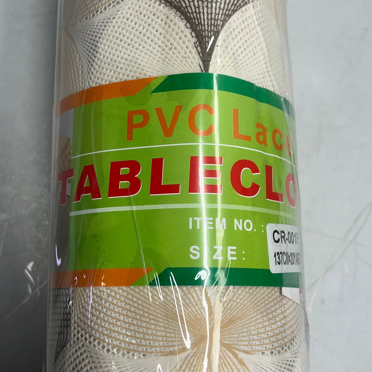 PVC Faux Crochet Floral Pattern Tablecloth 54"x60' Brown/Tan/White