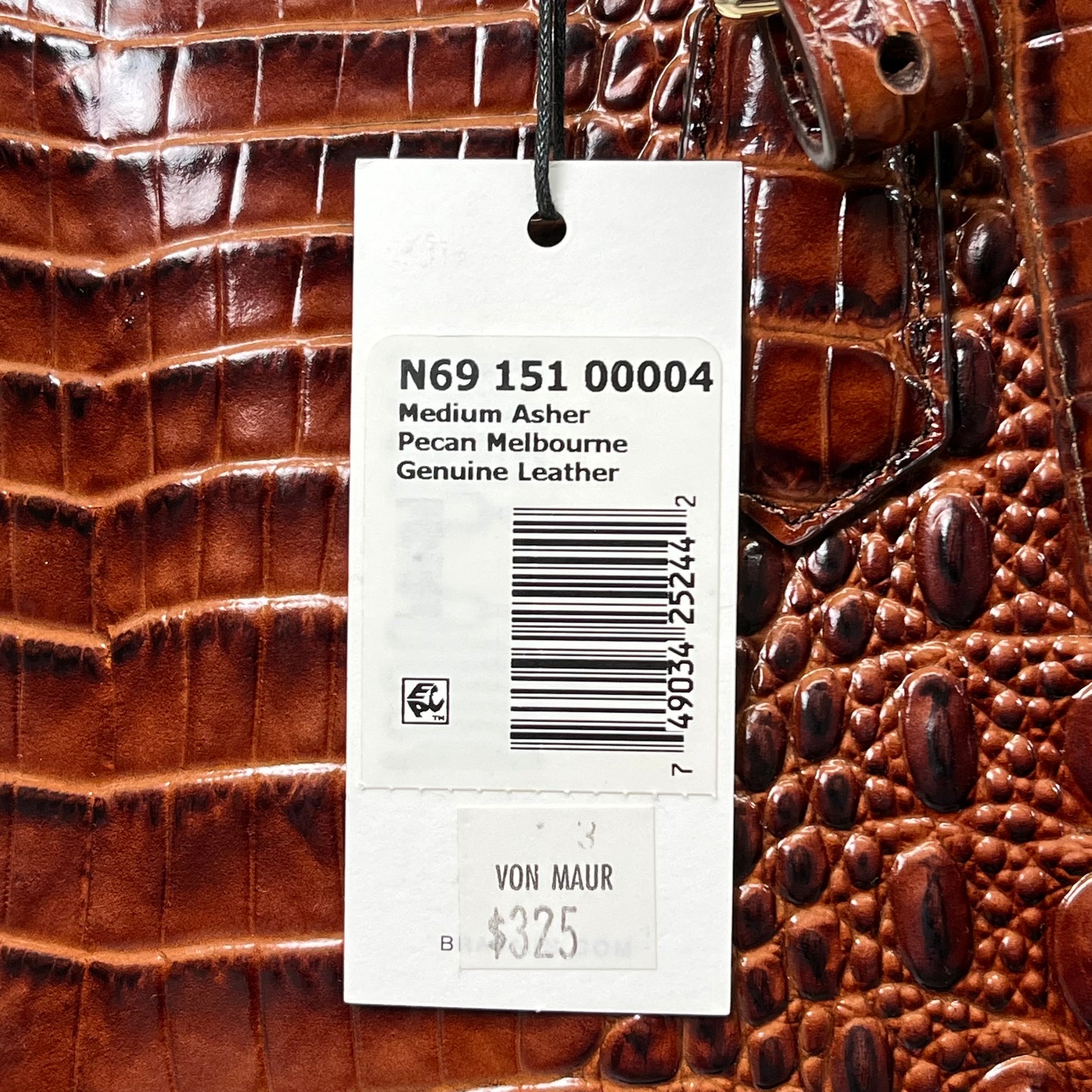 BRAHMIN Melbourne Leather Crocodile Embossed Med Asher Tote Bag (Brown)