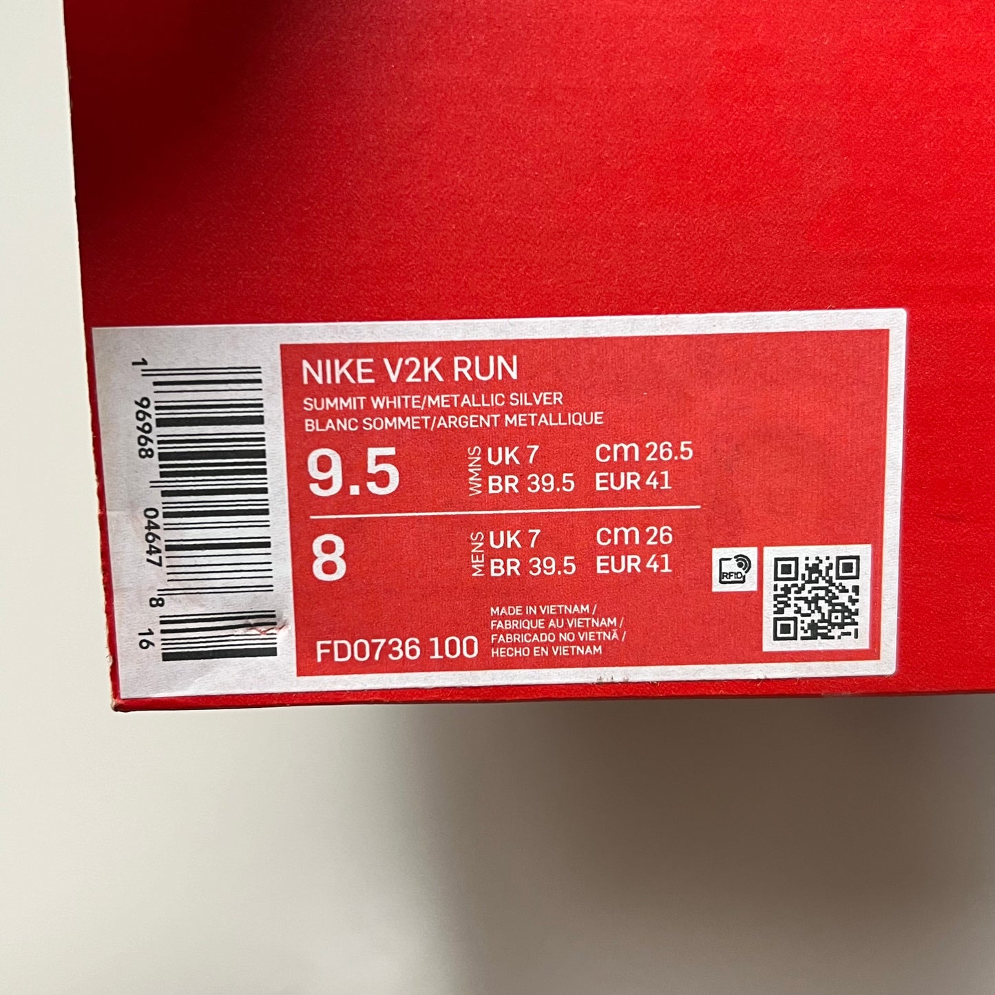 NIKE V2K RUN Sneaker Women's 9.5 Men's 8 Submit White Metallic Silver New Other