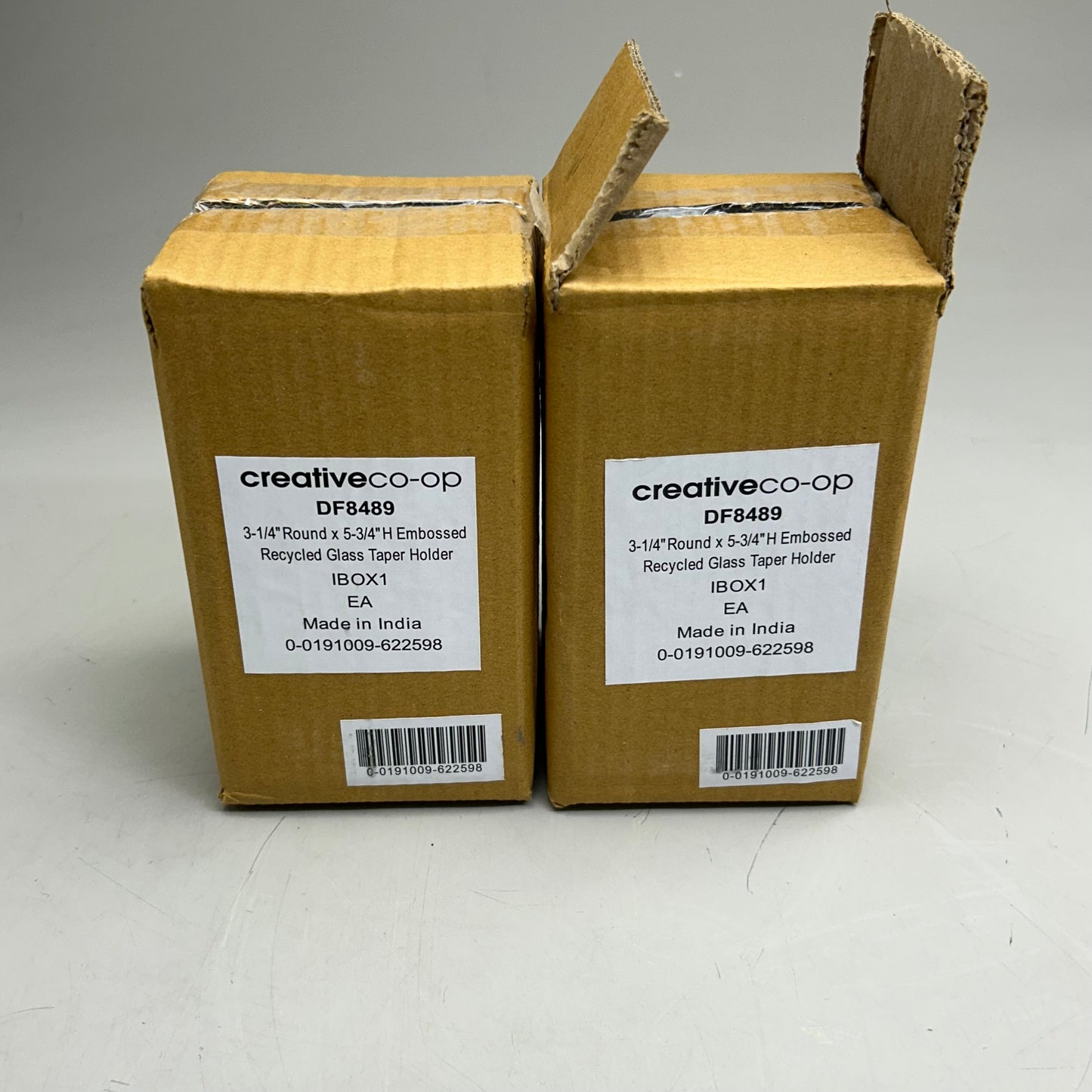 CREATIVECO-OP (2 PACK) Embossed Recycled Glass Taper Holder 3-1/4" Round, 5-3/4" Height Tinted Yellow/Gold DF8489