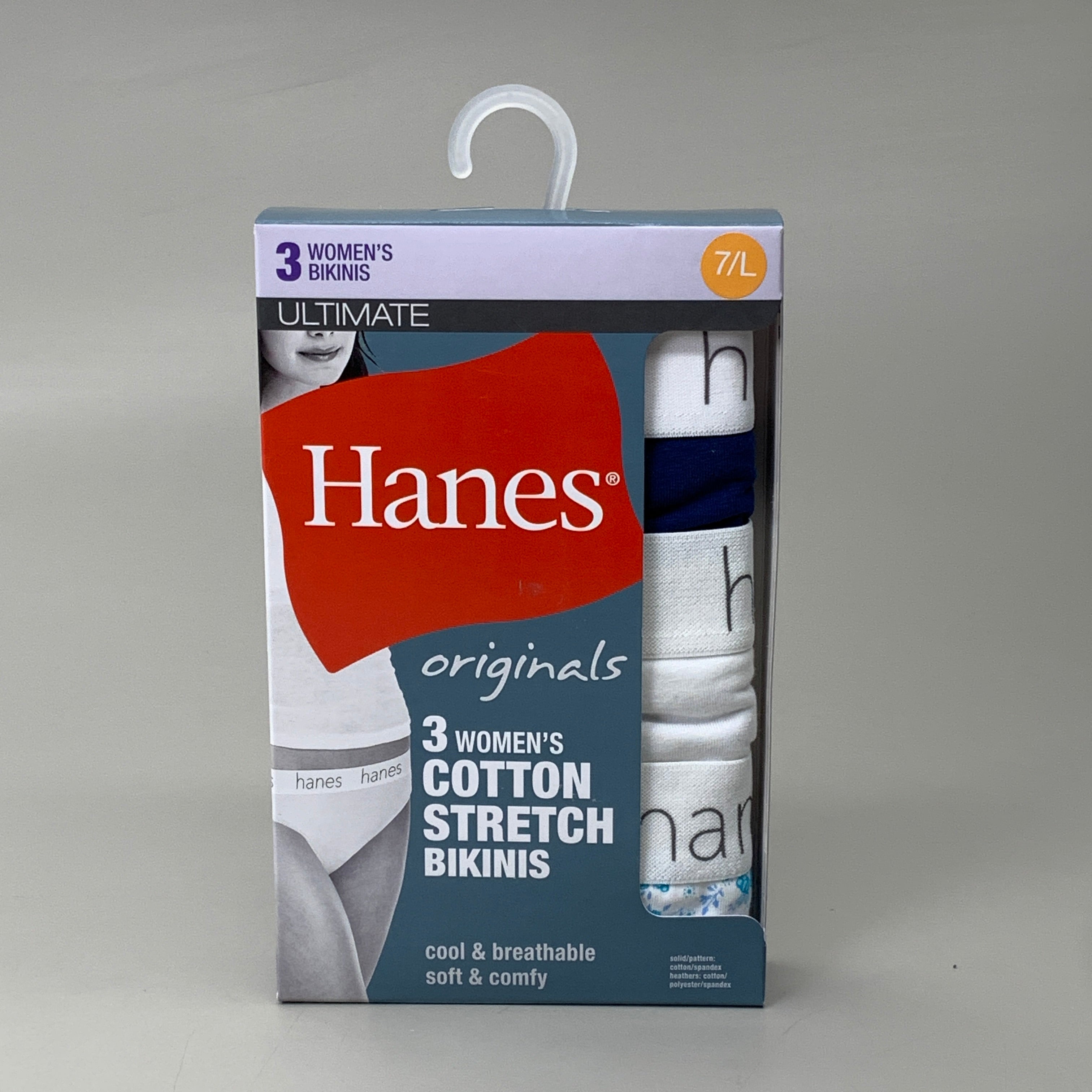 HANES 3 PACK!! Originals Women's Breathable Cotton Bikinis Underwear S