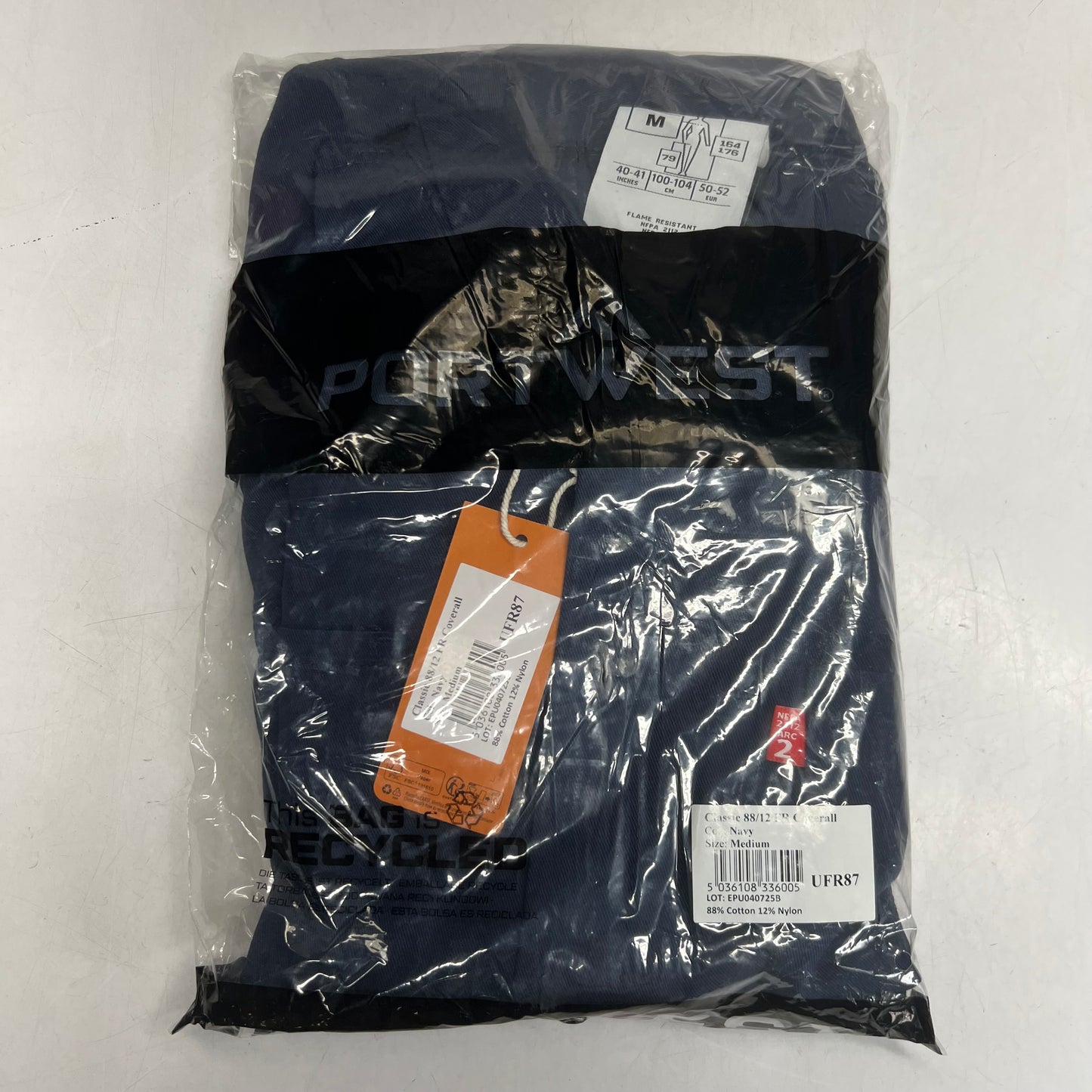 PORTWEST Bizflame 88/12 Classic FR Coveralls Sz Medium, Navy UFR87